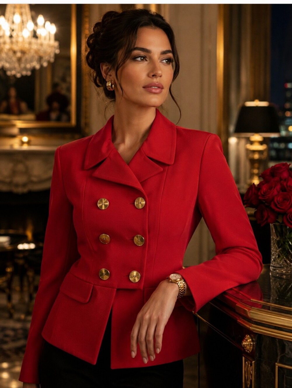 Ellen Tracy Red Double-Breasted Peplum Jacket